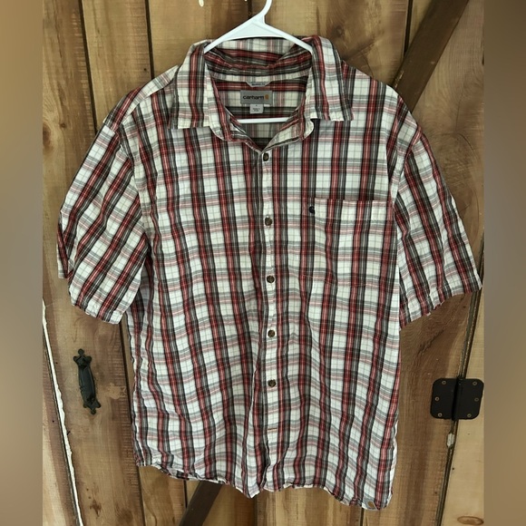 Carhartt Other - Carhartt Mens Relaxed Fit Red Plaid Short Sleeve Button Down Shirt Size L